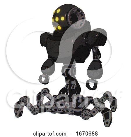 Droid Containing Round Head and Yellow Eyes Array and Heavy Upper Chest and Insect Walker Legs. Dirty Black. Standing Looking Right Restful Pose. by Leo Blanchette