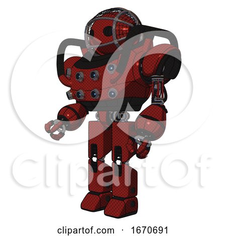 Mech Containing Oval Wide Head and Barbed Wire Cage Helmet and Heavy Upper Chest and Chest Energy Sockets and Prototype Exoplate Legs. Matted Red. Facing Right View. by Leo Blanchette