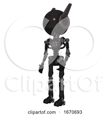 Robot Containing Round Head and Large Cyclops Eye and Head Winglets and Light Chest Exoshielding and No Chest Plating and Ultralight Foot Exosuit. Toon Black Scribbles Sketch. Facing Right View. by Leo Blanchette