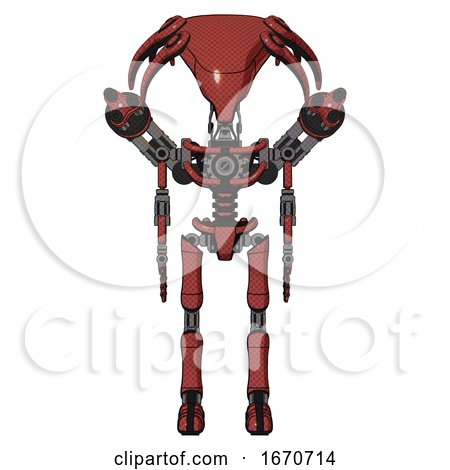 Mech Containing Flat Elongated Skull Head and Light Chest Exoshielding and Minigun Back Assembly and No Chest Plating and Ultralight Foot Exosuit. Light Brick Red. Front View. by Leo Blanchette