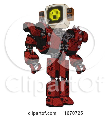 Bot Containing Old Computer Monitor and Yellow Pixel Face Surprised and Old Retro Speakers and Heavy Upper Chest and Heavy Mech Chest and Shoulder Spikes and Prototype Exoplate Legs. by Leo Blanchette