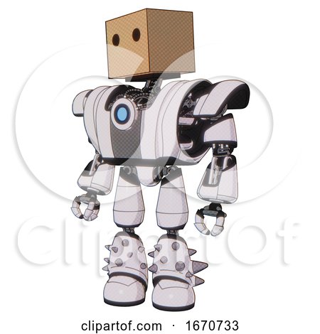 Automaton Containing Dual Retro Camera Head and Cardboard Box Head and Heavy Upper Chest and Heavy Mech Chest and Blue Energy Fission Element Chest and Light Leg Exoshielding and Spike Foot Mod. by Leo Blanchette