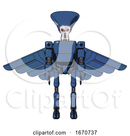 Mech Containing Flat Elongated Skull Head and Light Chest Exoshielding and Prototype Exoplate Chest and Pilot's Wings Assembly and Ultralight Foot Exosuit. Blue Halftone. Front View. by Leo Blanchette