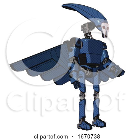 Mech Containing Flat Elongated Skull Head and Light Chest Exoshielding and Prototype Exoplate Chest and Pilot's Wings Assembly and Ultralight Foot Exosuit. Blue Halftone. Facing Left View. by Leo Blanchette