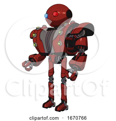 Droid Containing Oval Wide Head and Giant Blue and Red Led Eyes and Heavy Upper Chest and Heavy Mech Chest and Green Cable Sockets Array and Ultralight Foot Exosuit. Cherry Tomato Red. by Leo Blanchette
