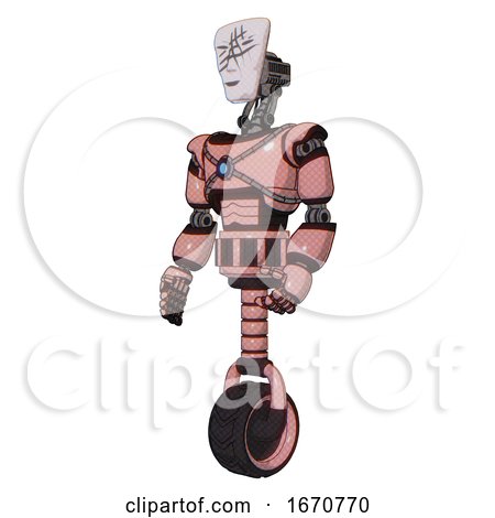 Cyborg Containing Humanoid Face Mask and Slashes War Paint and Light Chest Exoshielding and Blue Energy Core and Unicycle Wheel. Toon Pink Tint. Facing Right View. by Leo Blanchette