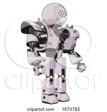 Bot Containing Dots Array Face and Heavy Upper Chest and Heavy Mech Chest and Shoulder Spikes and Prototype Exoplate Legs. White Halftone Toon. Facing Left View. by Leo Blanchette