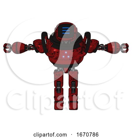 Android Containing Digital Display Head and Three Horizontal Line Design and Heavy Upper Chest and Triangle of Blue Leds and Prototype Exoplate Legs. Grunge Dots Dark Red. T-pose. by Leo Blanchette