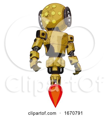 Bot Containing Round Head and Yellow Eyes Array and Light Chest Exoshielding and Prototype Exoplate Chest and Jet Propulsion. Construction Yellow Halftone. Hero Pose. by Leo Blanchette
