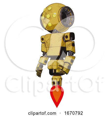 Bot Containing Round Head and Yellow Eyes Array and Light Chest Exoshielding and Prototype Exoplate Chest and Jet Propulsion. Construction Yellow Halftone. Facing Right View. by Leo Blanchette