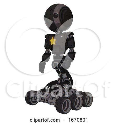 Robot Containing Round Head and Maru Eyes and Light Chest Exoshielding and Yellow Star and Six-wheeler Base. Toon Black Scribbles Sketch. Facing Right View. by Leo Blanchette