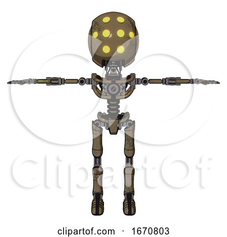Robot Containing Round Head and Yellow Eyes Array and Light Chest Exoshielding and No Chest Plating and Ultralight Foot Exosuit. Desert Tan Painted. T-pose. by Leo Blanchette