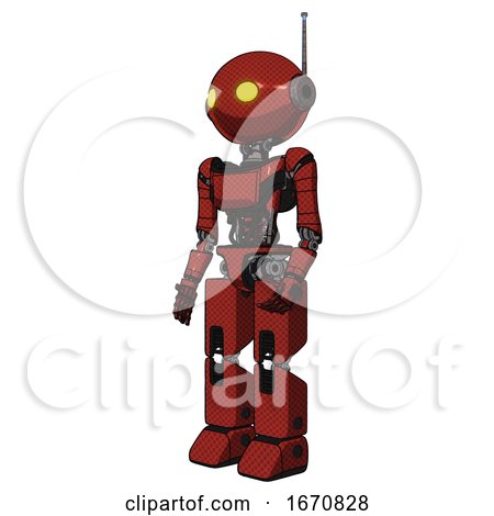 Bot Containing Oval Wide Head and Yellow Eyes and Retro Antenna with Light and Light Chest Exoshielding and Ultralight Chest Exosuit and Prototype Exoplate Legs. Cherry Tomato Red. Facing Right View. by Leo Blanchette