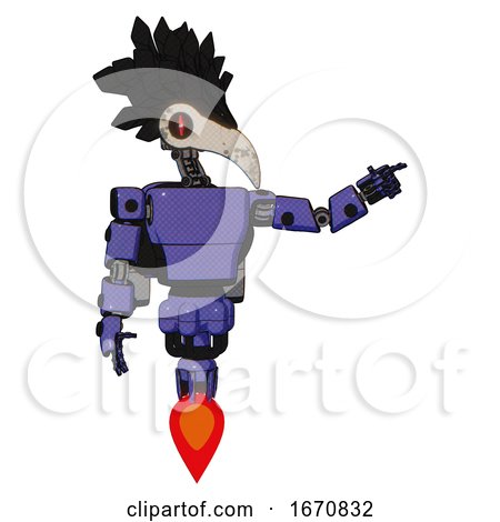 Automaton Containing Bird Skull Head and Red Line Eyes and Crow Feather Design and Light Chest Exoshielding and Prototype Exoplate Chest and Rocket Pack and Jet Propulsion. Primary Blue Halftone. by Leo Blanchette