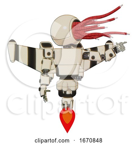 Automaton Containing Bright Red Jellyfish Tentacles Fiber Optic Design and Light Chest Exoshielding and Prototype Exoplate Chest and Stellar Jet Wing Rocket Pack and Jet Propulsion. off White Toon. by Leo Blanchette
