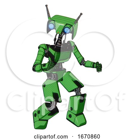 Droid Containing Dual Retro Camera Head and Cyborg Antenna Head and Light Chest Exoshielding and Ultralight Chest Exosuit and Prototype Exoplate Legs. Secondary Green Halftone. Fight or Defense Pose.. by Leo Blanchette