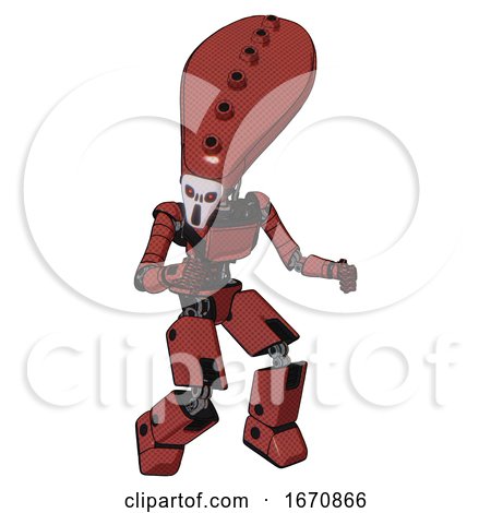 Cyborg Containing Flat Elongated Skull Head and Light Chest Exoshielding and Ultralight Chest Exosuit and Prototype Exoplate Legs. Light Brick Red. Fight or Defense Pose.. by Leo Blanchette