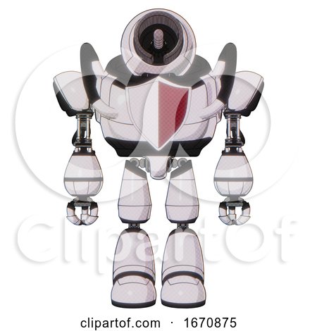 Android Containing Cable Connector Head and Heavy Upper Chest and Red Shield Defense Design and Light Leg Exoshielding. White Halftone Toon. Front View. by Leo Blanchette