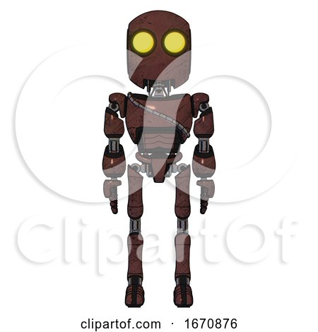 Cyborg Containing Round Head and Large Yellow Eyes and Light Chest Exoshielding and Cable Sash and Ultralight Foot Exosuit. Steampunk Copper. Front View. by Leo Blanchette