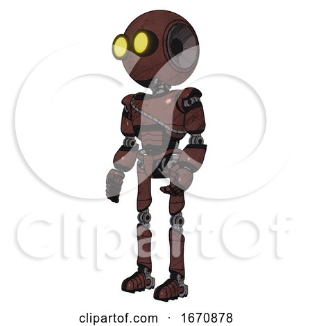 Cyborg Containing Round Head and Large Yellow Eyes and Light Chest Exoshielding and Cable Sash and Ultralight Foot Exosuit. Steampunk Copper. Facing Right View. by Leo Blanchette