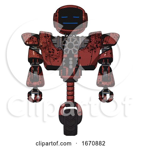 Mech Containing Digital Display Head and Sleeping Face and Heavy Upper Chest and Heavy Mech Chest and Unicycle Wheel. Grunge Matted Orange. Front View. by Leo Blanchette