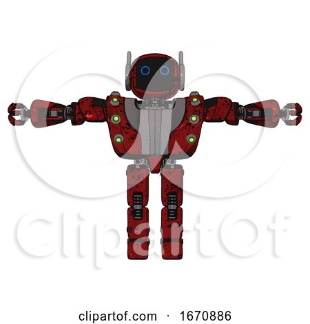 Cyborg Containing Digital Display Head and Circle Eyes and Winglets and Heavy Upper Chest and Heavy Mech Chest and Green Cable Sockets Array and Prototype Exoplate Legs. Grunge Dots Dark Red. T-pose. by Leo Blanchette