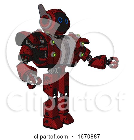 Cyborg Containing Digital Display Head and Circle Eyes and Winglets and Heavy Upper Chest and Heavy Mech Chest and Green Cable Sockets Array and Prototype Exoplate Legs. Grunge Dots Dark Red. by Leo Blanchette