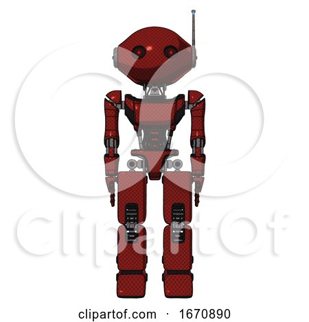 Robot Containing Oval Wide Head and Small Red Led Eyes and Retro Antenna with Light and Light Chest Exoshielding and Ultralight Chest Exosuit and Prototype Exoplate Legs. Matted Red. Front View. by Leo Blanchette