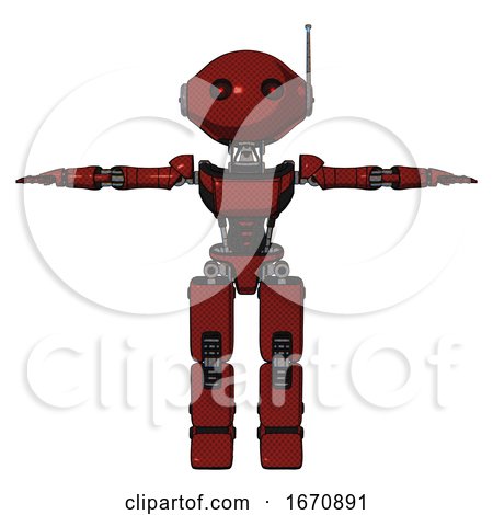 Robot Containing Oval Wide Head and Small Red Led Eyes and Retro Antenna with Light and Light Chest Exoshielding and Ultralight Chest Exosuit and Prototype Exoplate Legs. Matted Red. T-pose. by Leo Blanchette