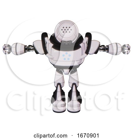 Bot Containing Dots Array Face and Heavy Upper Chest and Circle of Blue Leds and Light Leg Exoshielding and Stomper Foot Mod. White Halftone Toon. T-pose. by Leo Blanchette