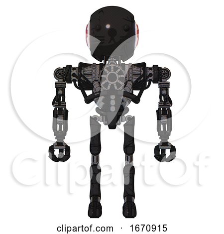 Bot Containing Round Head and First Aid Emblem and Heavy Upper Chest and No Chest Plating and Ultralight Foot Exosuit and Cat Face. Toon Black Scribbles Sketch. Front View. by Leo Blanchette