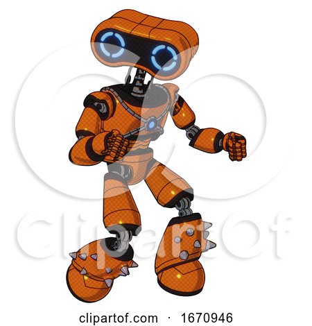 Cyborg Containing Dual Retro Camera Head and Retro 80's Head and Light Chest Exoshielding and Blue Energy Core and Light Leg Exoshielding and Spike Foot Mod. Secondary Orange Halftone. by Leo Blanchette