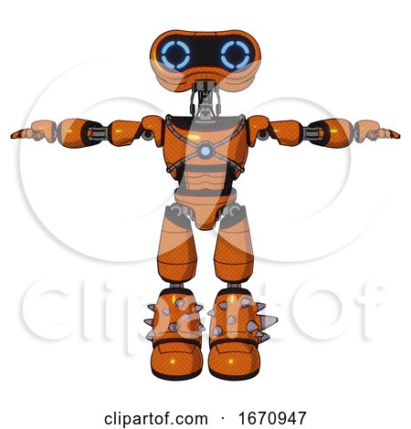 Cyborg Containing Dual Retro Camera Head and Retro 80's Head and Light Chest Exoshielding and Blue Energy Core and Light Leg Exoshielding and Spike Foot Mod. Secondary Orange Halftone. T-pose. by Leo Blanchette