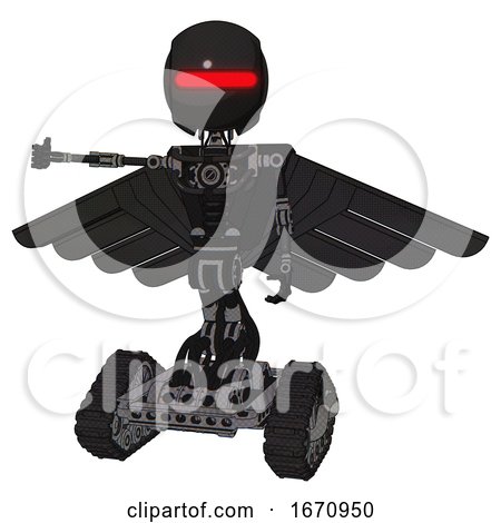 Droid Containing Round Head and Horizontal Red Visor and Light Chest Exoshielding and Pilot's Wings Assembly and No Chest Plating and Tank Tracks. Clean Black. Arm out Holding Invisible Object.. by Leo Blanchette