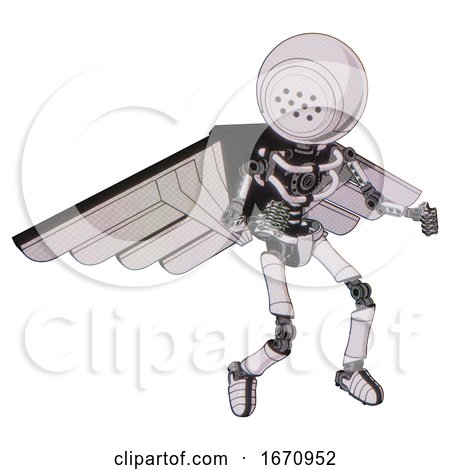 Robot Containing Dots Array Face and Light Chest Exoshielding and Pilot's Wings Assembly and No Chest Plating and Ultralight Foot Exosuit. White Halftone Toon. Fight or Defense Pose.. by Leo Blanchette