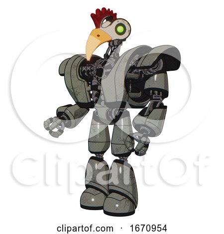 Cyborg Containing Bird Skull Head and Green Eyes and Chicken Design and Heavy Upper Chest and Heavy Mech Chest and Light Leg Exoshielding. Concrete Grey Metal. Facing Right View. by Leo Blanchette
