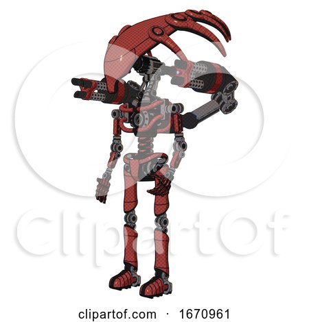Mech Containing Flat Elongated Skull Head and Light Chest Exoshielding and Minigun Back Assembly and No Chest Plating and Ultralight Foot Exosuit. Light Brick Red. Facing Right View. by Leo Blanchette
