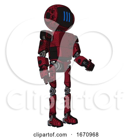 Mech Containing Digital Display Head and Three Vertical Line Design and Light Chest Exoshielding and Prototype Exoplate Chest and Ultralight Foot Exosuit. Grunge Dots Royal Red. Facing Left View. by Leo Blanchette