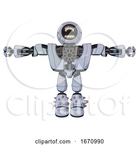 Bot Containing Round Head Chomper Design and Heavy Upper Chest and Heavy Mech Chest and Light Leg Exoshielding and Spike Foot Mod. Blue Tint Toon. T-pose. by Leo Blanchette