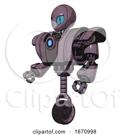 Droid Containing Grey Alien Style Head and Blue Grate Eyes and Heavy Upper Chest and Heavy Mech Chest and Blue Energy Fission Element Chest and Unicycle Wheel. Lilac Metal. Facing Right View. by Leo Blanchette