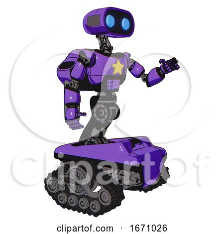 Droid Containing Dual Retro Camera Head and Cute Retro Robo Head and Light Chest Exoshielding and Yellow Star and Rocket Pack and Tank Tracks. Secondary Purple Halftone. Interacting. by Leo Blanchette