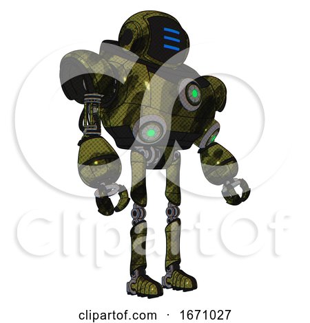 Droid Containing Digital Display Head and Three Horizontal Line Design and Heavy Upper Chest and Chest Green Energy Cores and Ultralight Foot Exosuit. Grunge Army Green. Facing Left View. by Leo Blanchette