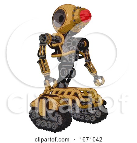 Robot Containing Round Head and Red Laser Crystal Array and Heavy Upper Chest and No Chest Plating and Tank Tracks. Construction Yellow Halftone. Facing Left View. by Leo Blanchette