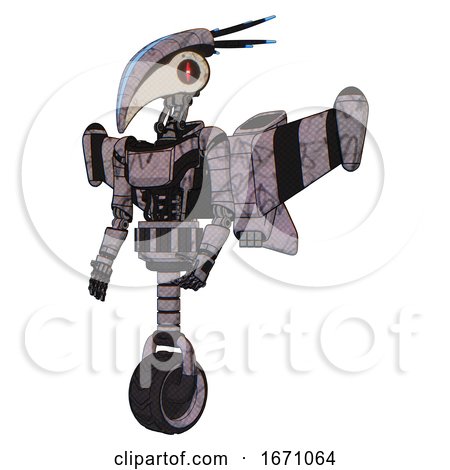 Cyborg Containing Bird Skull Head and Red Line Eyes and Head Shield Design and Light Chest Exoshielding and Ultralight Chest Exosuit and Stellar Jet Wing Rocket Pack and Unicycle Wheel. by Leo Blanchette