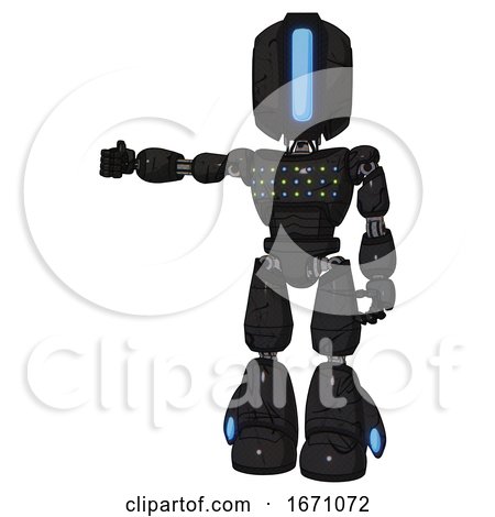 Cyborg Containing Round Head and Large Vertical Visor and Light Chest Exoshielding and Chest Green Blue Lights Array and Light Leg Exoshielding. Toon Black Scribbles Sketch. by Leo Blanchette