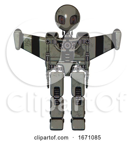 Cyborg Containing Grey Alien Style Head and Metal Grate Eyes and Light Chest Exoshielding and Stellar Jet Wing Rocket Pack and No Chest Plating and Prototype Exoplate Legs. Concrete Grey Metal. by Leo Blanchette