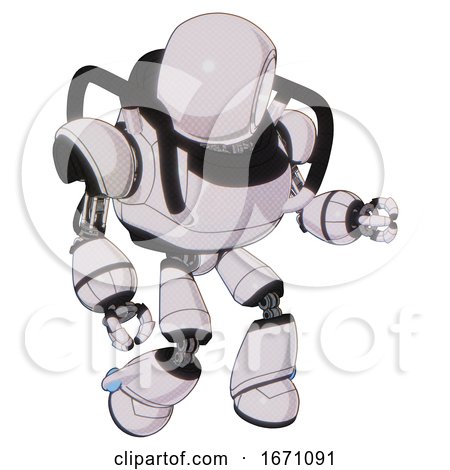 Bot Containing Round Head and Heavy Upper Chest and Light Leg Exoshielding. White Halftone Toon. Fight or Defense Pose.. by Leo Blanchette