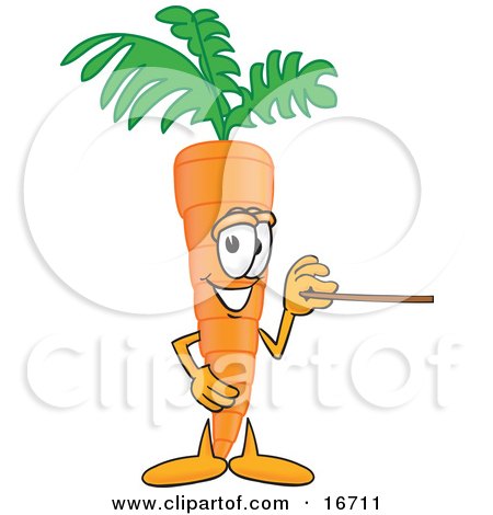 Clipart Picture of an Orange Carrot Mascot Cartoon Character Holding a Pointer Stick by Mascot Junction