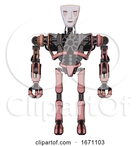 Droid Containing Humanoid Face Mask and Blood Tears and Heavy Upper Chest and No Chest Plating and Ultralight Foot Exosuit. Toon Pink Tint. Front View. by Leo Blanchette