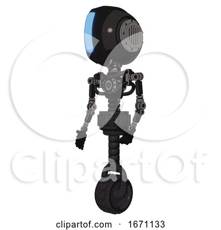 Android Containing Round Head and Large Vertical Visor and Light Chest Exoshielding and No Chest Plating and Unicycle Wheel. Dirty Black. Facing Right View. by Leo Blanchette